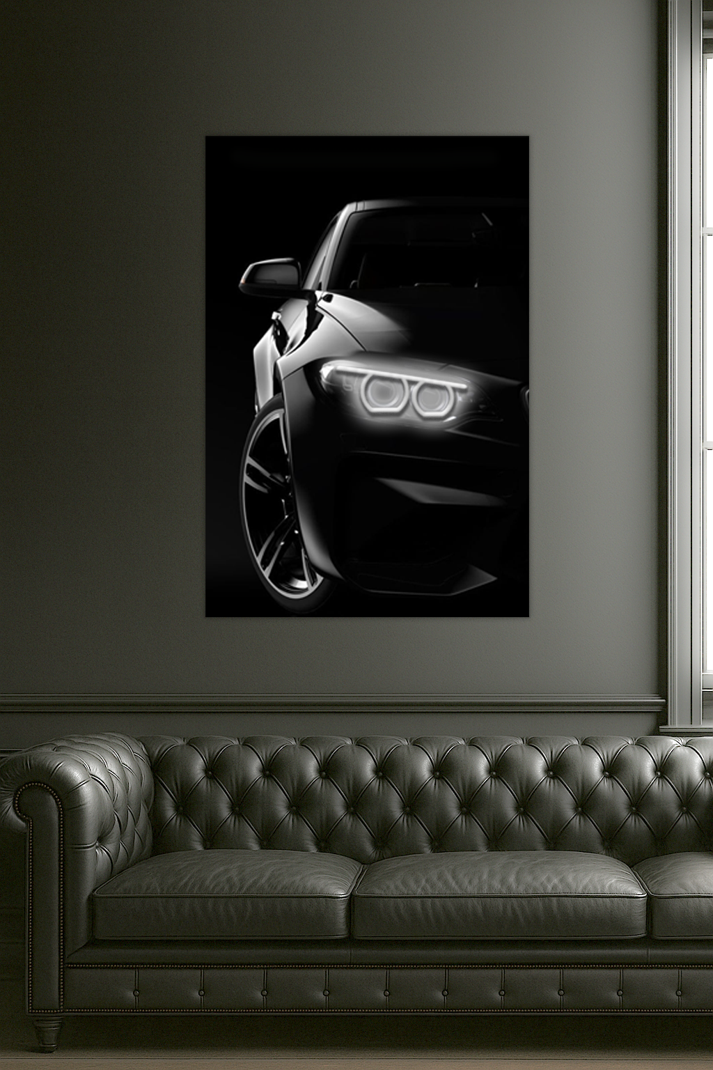 Siyah Lüks Araba UV Baskı Neon Duvar Dekoru | Pleksi Işıklı Spor Araba Tablo | Modern Ofis ve Salon Dekoru