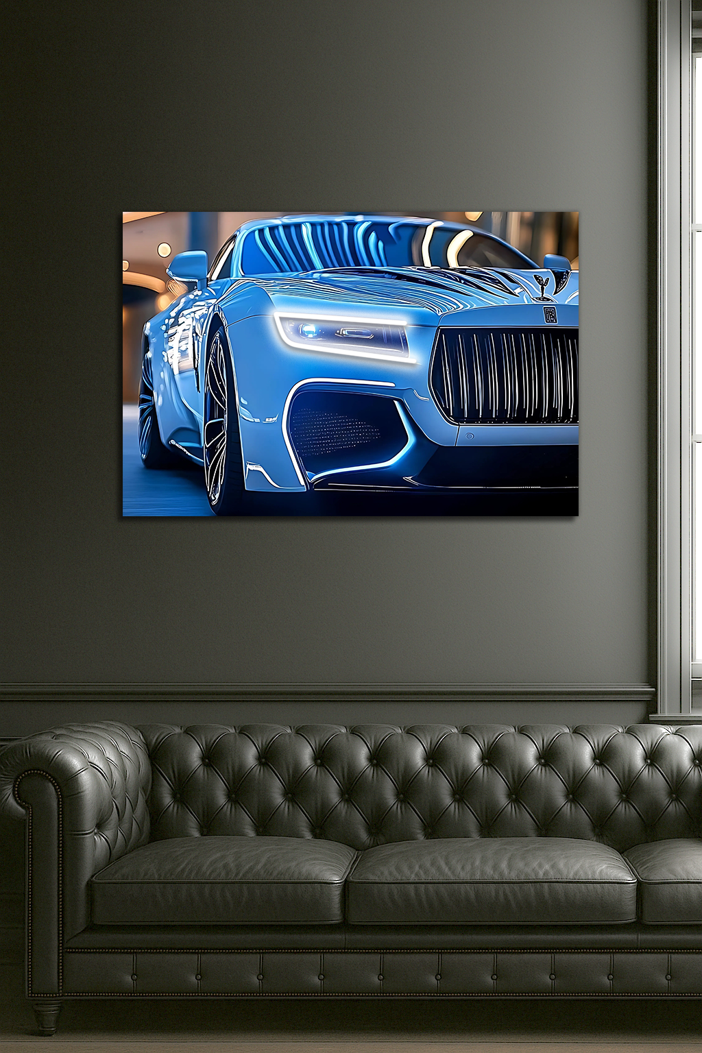 Mavi Spor Araba UV Baskı Neon Duvar Dekoru | Gamer Room Pleksi Işıklı Tablo | Modern Araba Temalı Duvar Sanatı