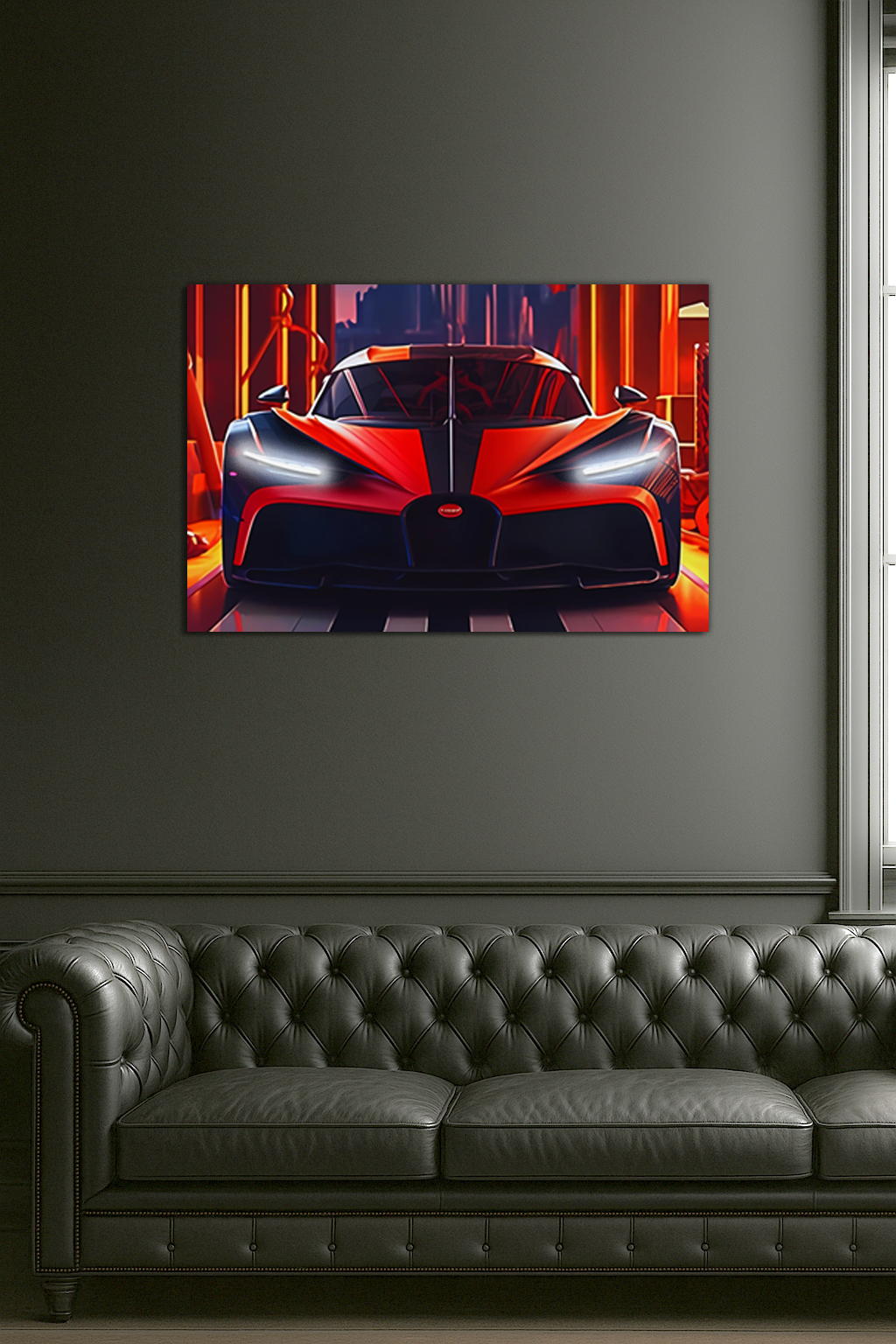 Kırmızı Bugatti Tarzı UV Baskı Neon Duvar Dekoru | Pleksi Işıklı Süper Araba Tablo | Gamer Room Duvar Sanatı