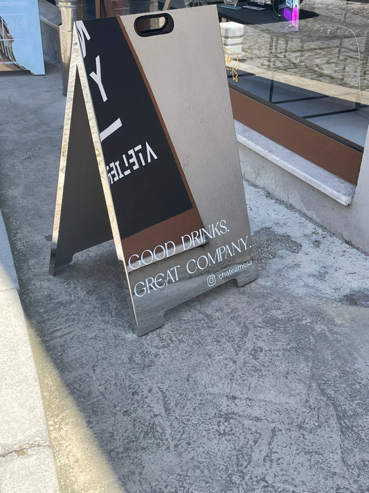 Aynalı Paslanmaz A Tabela | Dış Mekan Metal Kaldırım Tabelası | 3 Farklı Boy | İşletme Önü Reklam Tabelası