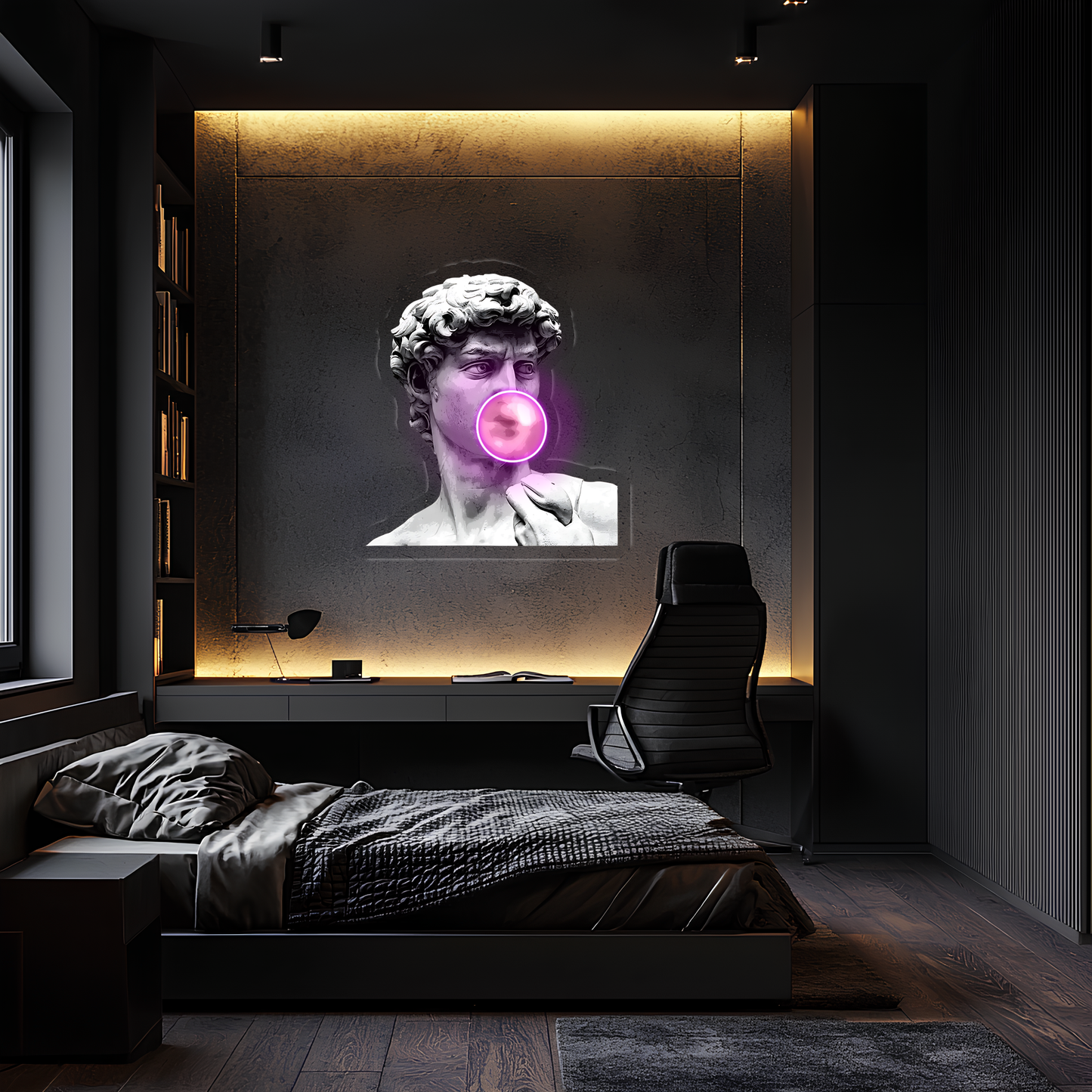 David Neon Duvar Dekoru | Klasik Sanat ve Modern LED Işıklı Tablo | UV Baskı Pleksi Neon | Gaming ve Ev Dekoru