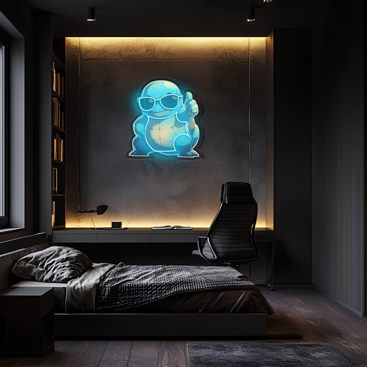 Squirtle Neon Duvar Dekoru | Anime Temalı Işıklı Pleksi Tablo | Gamer Room ve Çocuk Odası İçin LED Duvar Sanatı