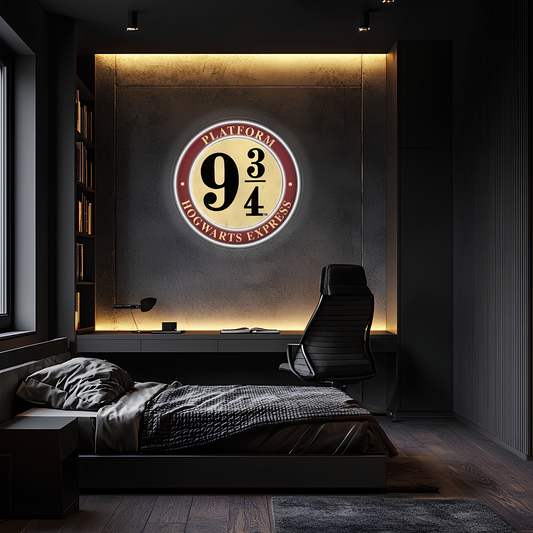 Magic Platform 9¾ Neon Duvar Dekoru | Film Temalı Işıklı Pleksi Tablo | Modern Ev ve Oda Dekoru