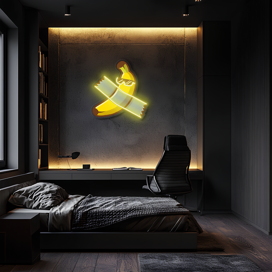 Pop Art Muz Neon Duvar Dekoru | Mizah Temalı Işıklı Pleksi Tablo | Modern Gamer ve Ofis Duvar Işığı