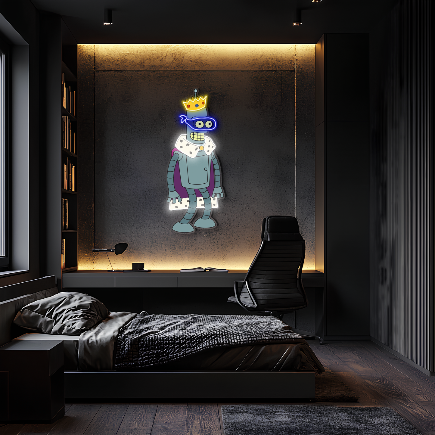 Kral Robot Neon Duvar Dekoru | Pleksi UV Baskı LED Işıklı Tablo | Oyun Odası ve Modern Ev Dekoru İçin Neon Sanat