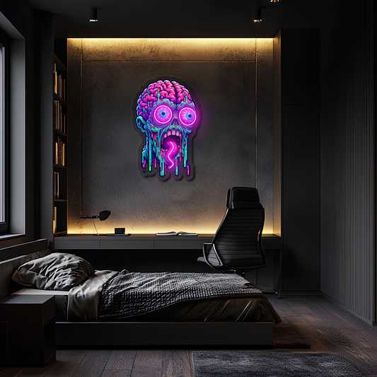 Psychedelic Brain Neon Duvar Dekoru | Gamer Oda Işıklı Pleksi Tablo | Renkli UV Baskı Neon Sanat