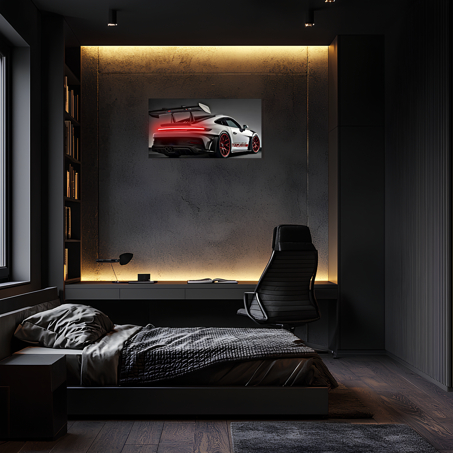 Beyaz GT3 Tarzı Spor Araba UV Baskı Neon Duvar Dekoru | Pleksi Işıklı Tablo | Modern Ev ve Ofis Dekoru