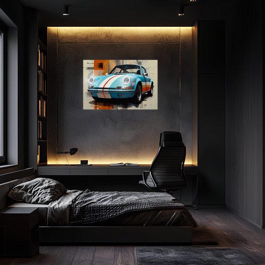 Mavi Retro Yarış Araba UV Baskı Neon Duvar Dekoru | Pleksi Işıklı Tablo | Gamer Room Duvar Sanatı