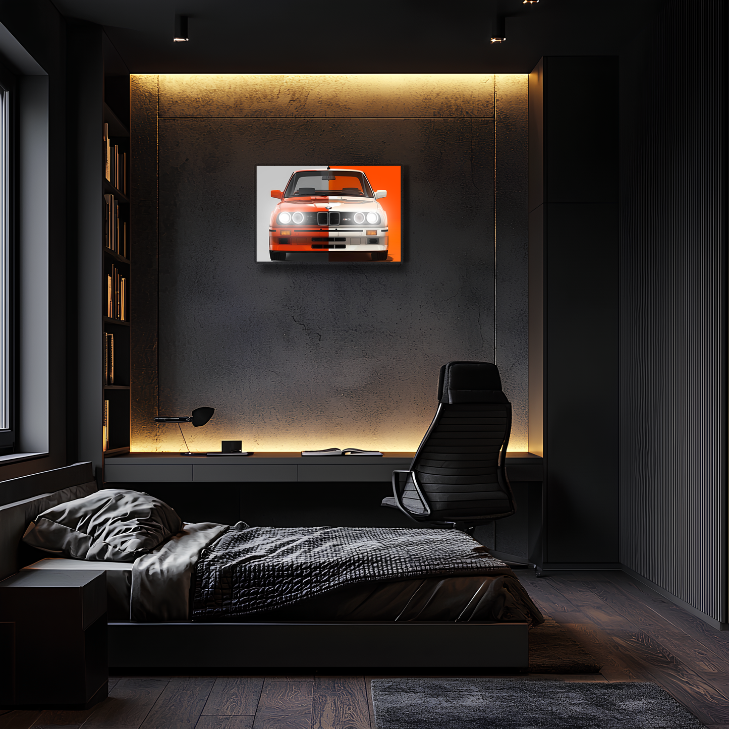 Retro BMW M Tarzı UV Baskı Neon Duvar Dekoru | Klasik Araba Pleksi Işıklı Tablo | Gamer Room Duvar Sanatı