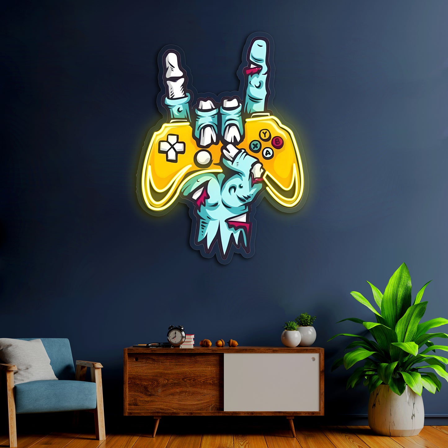 Oyun Temalı Neon Duvar Dekoru – Pleksi Üzerine UV Baskı | Modern Oyun Odası Aydınlatması