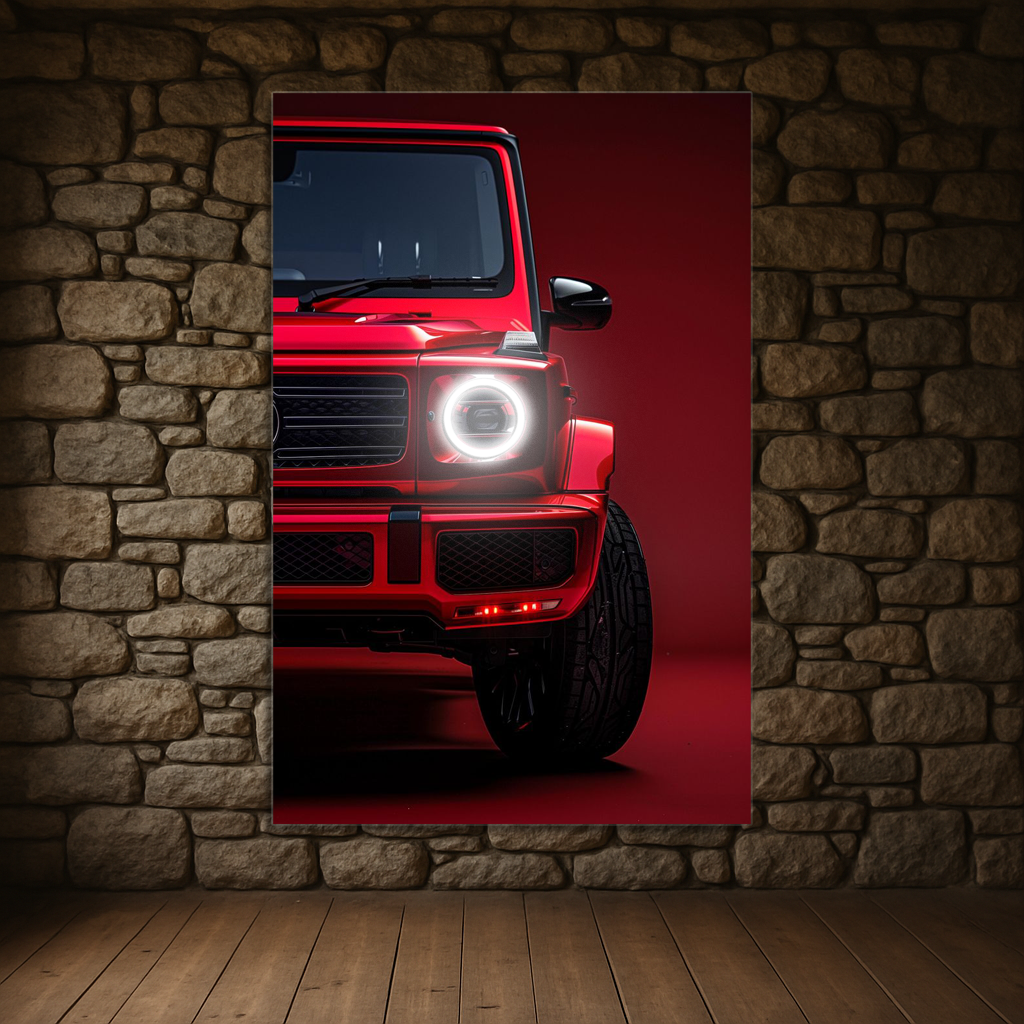 Kırmızı SUV UV Baskı Neon Duvar Dekoru | Pleksi Üzeri LED Işıklı Tablo | Lüks Araç Duvar Sanatı
