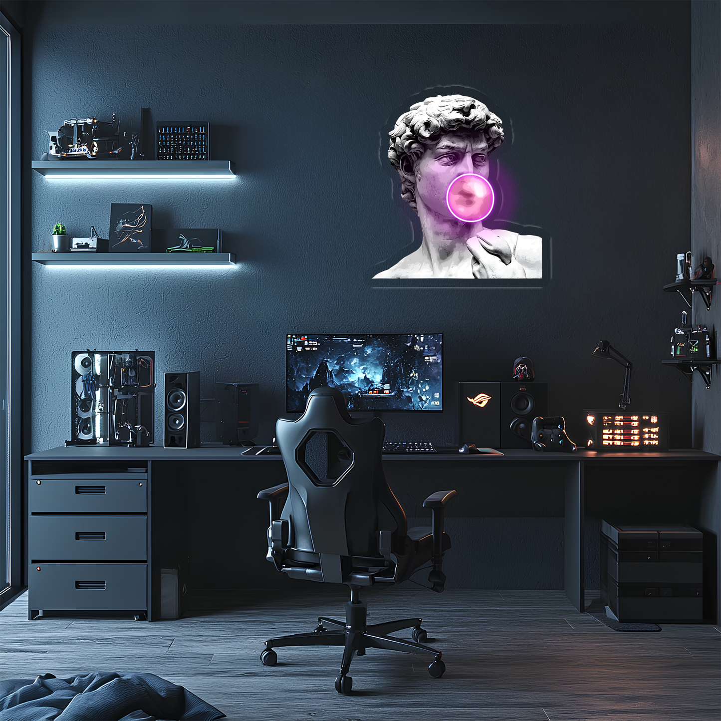 David Neon Duvar Dekoru | Klasik Sanat ve Modern LED Işıklı Tablo | UV Baskı Pleksi Neon | Gaming ve Ev Dekoru