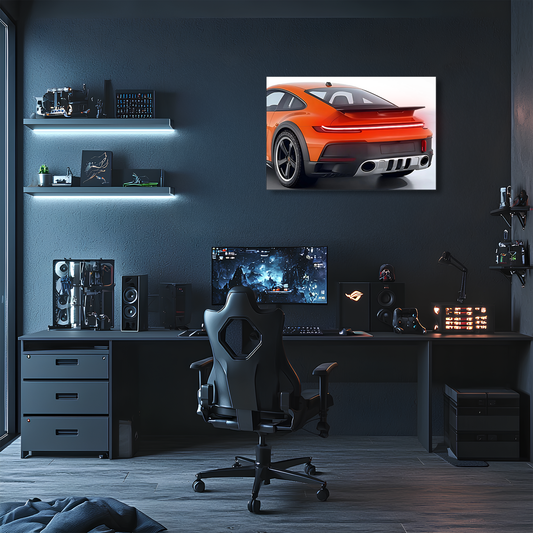 Turuncu GT Tarzı Spor Araba UV Baskı Neon Duvar Dekoru | Pleksi Işıklı Duvar Tablosu | Modern Ev ve Ofis Dekoru