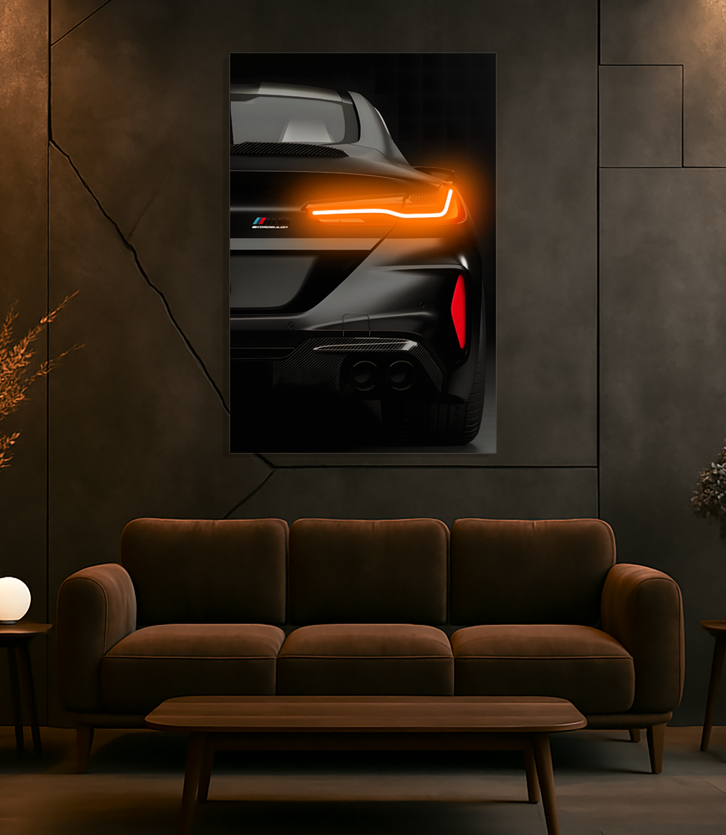 Siyah Spor Otomobil UV Baskı Neon Duvar Dekoru | LED Işıklı Pleksi Tablo | Modern Lüks Araba Duvar Sanatı