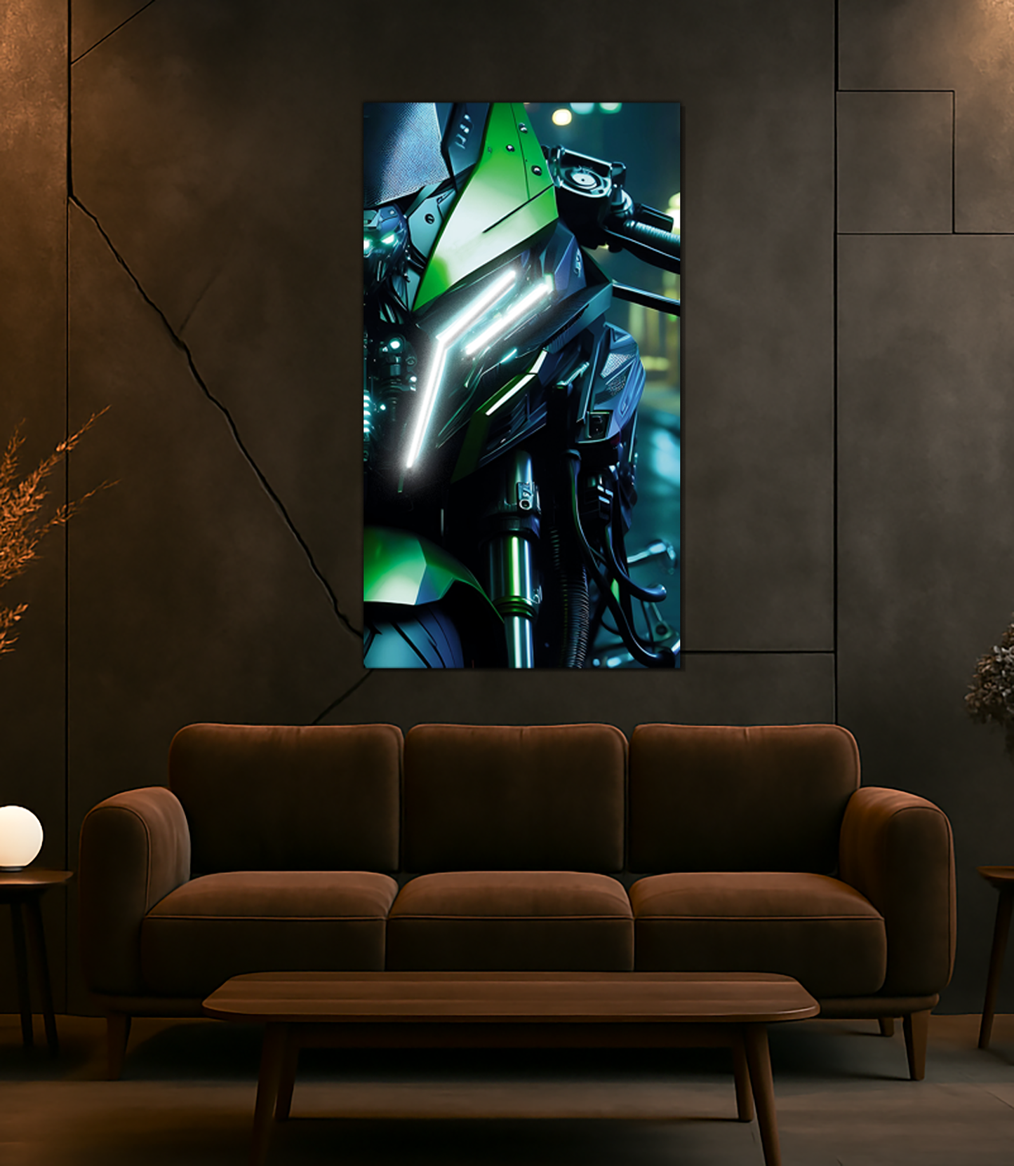 Motosiklet UV Baskı Neon Duvar Dekoru | Pleksi Üzeri LED Işıklı Tablo | Modern Motor Duvar Sanatı