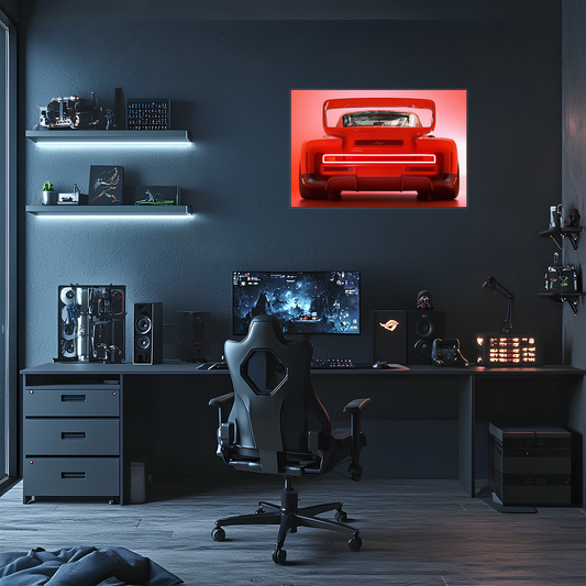 Kırmızı Muscle Car UV Baskı Neon Duvar Dekoru | Gamer Room Işıklı Araba Tablo | Pleksi Duvar Sanatı