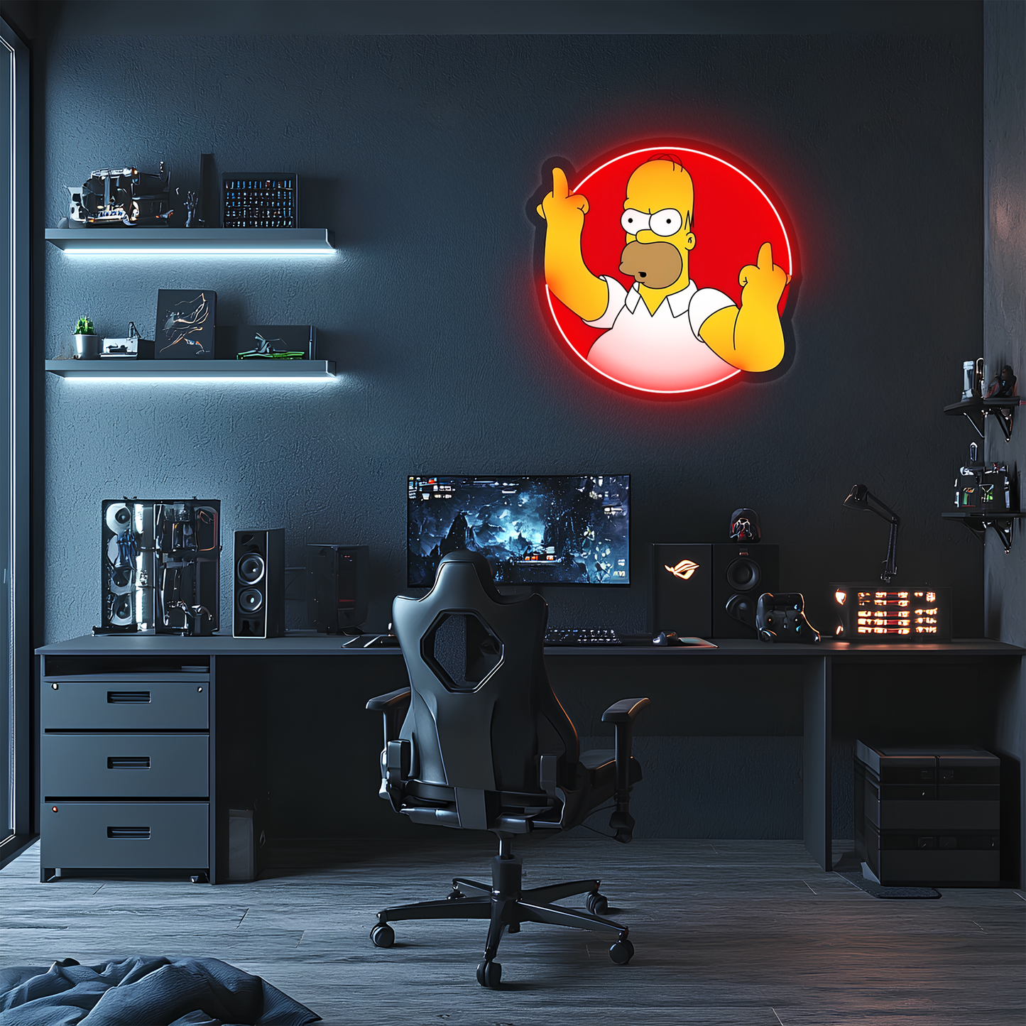Simpson Neon Duvar Dekoru | Mizahi Işıklı Pleksi Tablo | Eğlenceli Gamer ve Bar Oda Dekoru