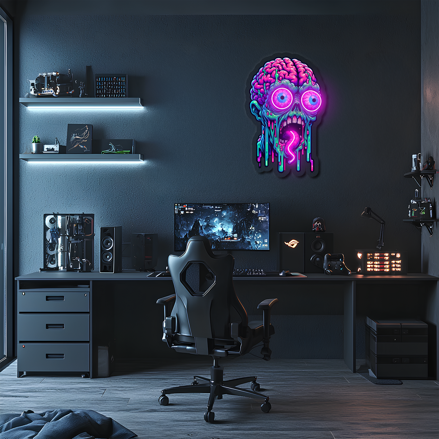 Psychedelic Brain Neon Duvar Dekoru | Gamer Oda Işıklı Pleksi Tablo | Renkli UV Baskı Neon Sanat