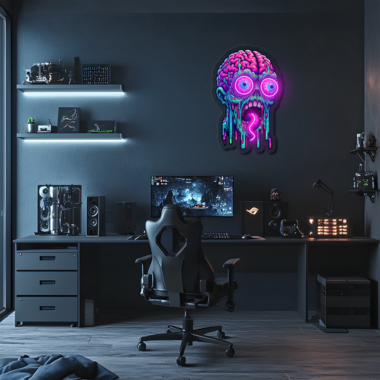 Psychedelic Brain Neon Duvar Dekoru | Gamer Oda Işıklı Pleksi Tablo | Renkli UV Baskı Neon Sanat