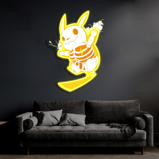 Pika Neon Duvar Dekoru | Sarı UV Baskı Pleksi LED Tablo | Oyun Odası ve Modern Ev Dekoru İçin Işıklı Sanat