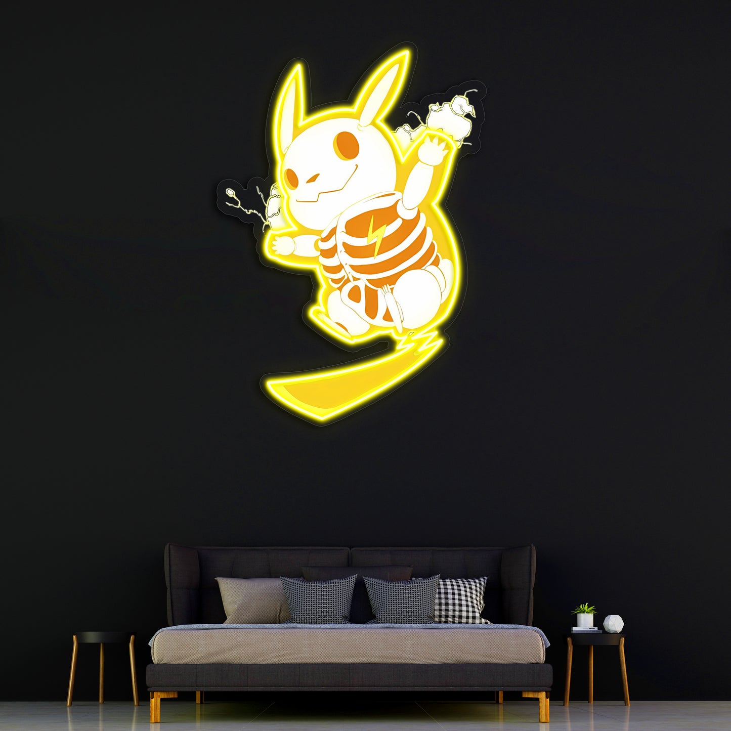 Pika Neon Duvar Dekoru | Sarı UV Baskı Pleksi LED Tablo | Oyun Odası ve Modern Ev Dekoru İçin Işıklı Sanat
