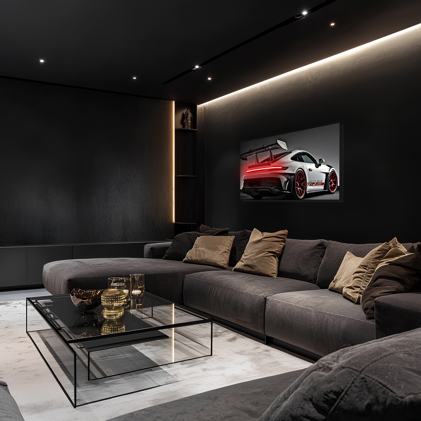 Beyaz GT3 Tarzı Spor Araba UV Baskı Neon Duvar Dekoru | Pleksi Işıklı Tablo | Modern Ev ve Ofis Dekoru