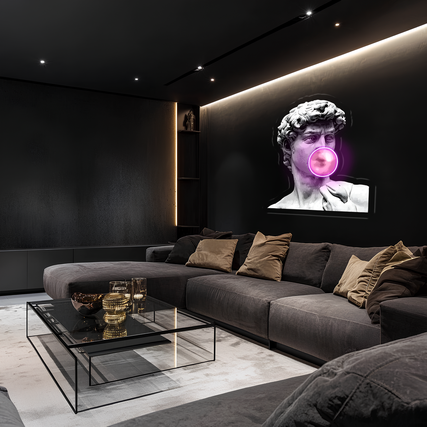 David Neon Duvar Dekoru | Klasik Sanat ve Modern LED Işıklı Tablo | UV Baskı Pleksi Neon | Gaming ve Ev Dekoru