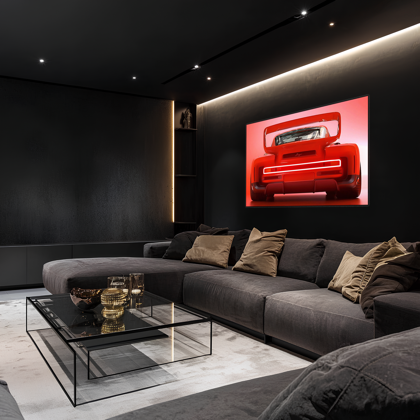 Kırmızı Muscle Car UV Baskı Neon Duvar Dekoru | Gamer Room Işıklı Araba Tablo | Pleksi Duvar Sanatı