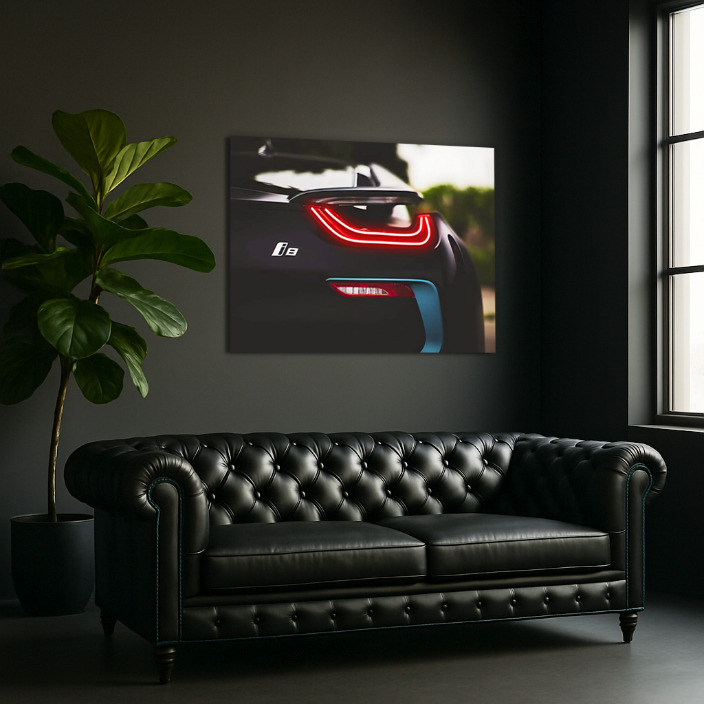 Siyah Spor Otomobil UV Baskı Neon Duvar Dekoru | Pleksi Üzeri LED Işıklı Tablo | Modern Araba Duvar Sanatı