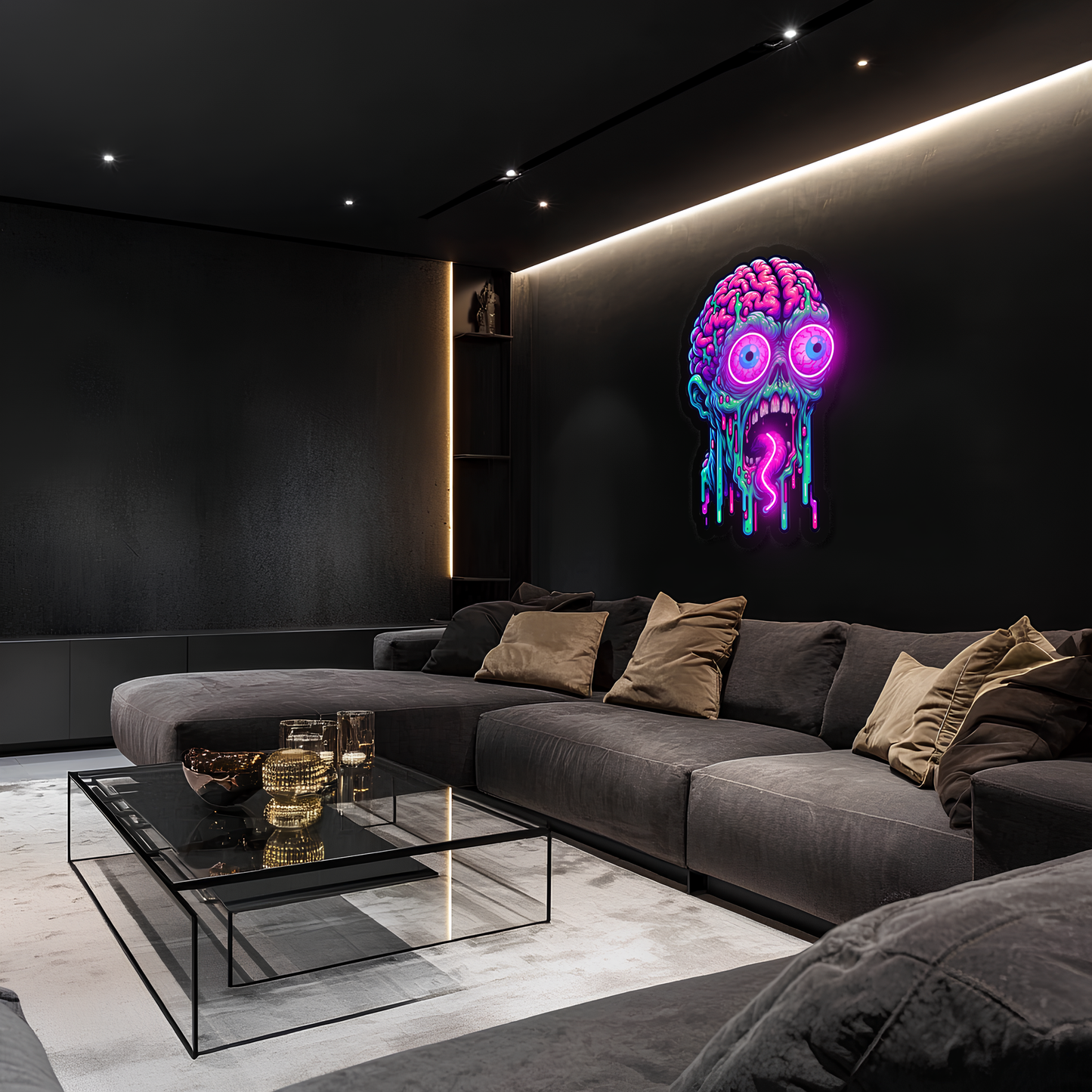 Psychedelic Brain Neon Duvar Dekoru | Gamer Oda Işıklı Pleksi Tablo | Renkli UV Baskı Neon Sanat