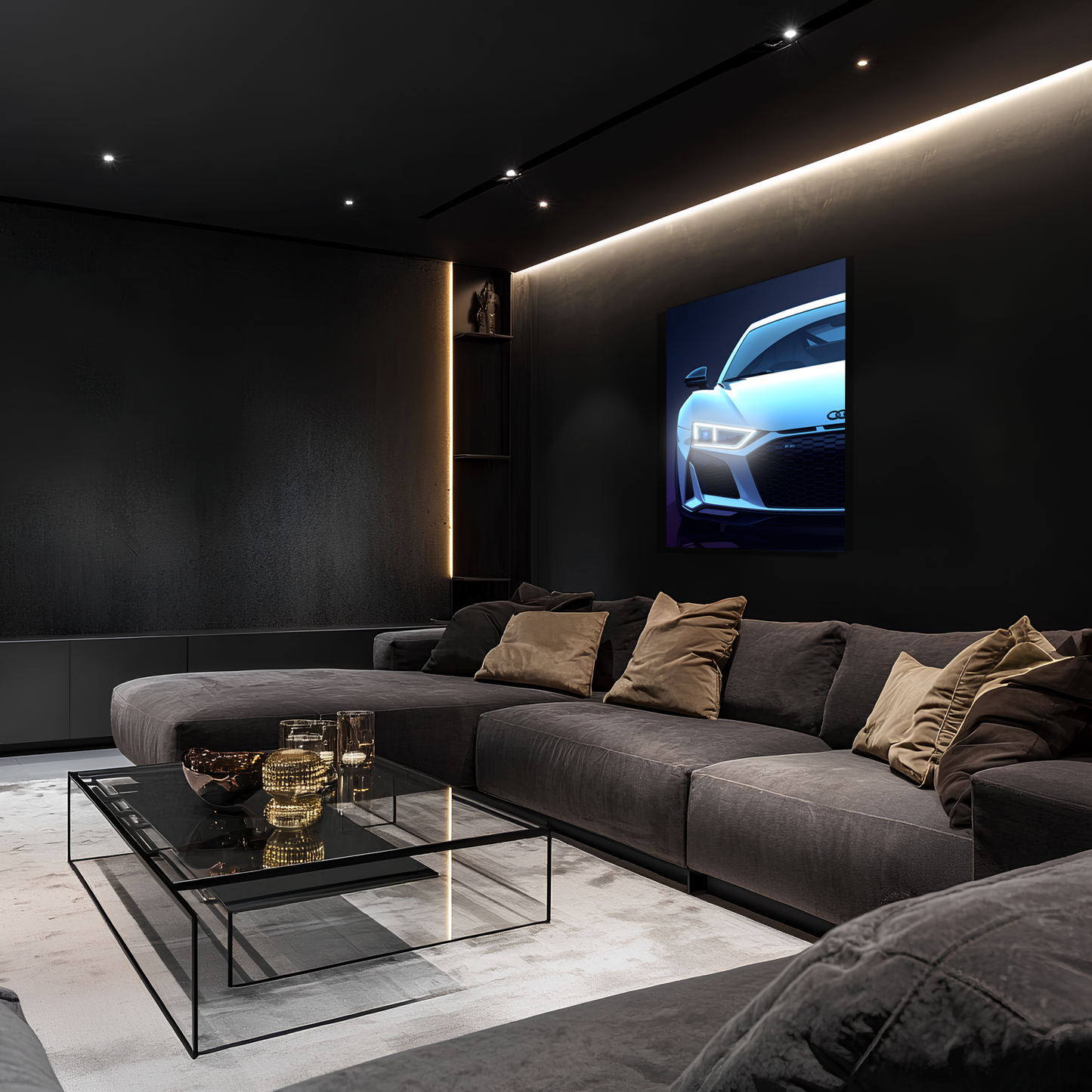 Audi R Tarzı UV Baskı Neon Duvar Dekoru | Pleksi Işıklı Spor Araba Tablo | Gamer Room Dekorasyonu