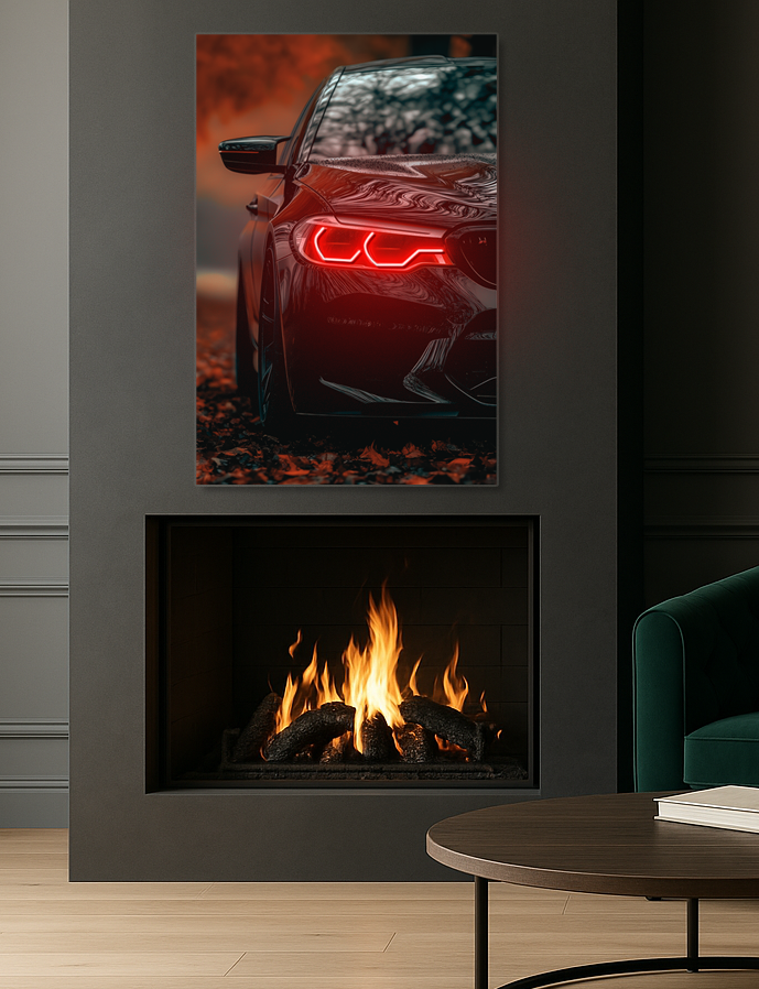 Siyah Spor Otomobil UV Baskı Neon Duvar Tablosu | Kırmızı LED Işıklı Pleksi Duvar Dekoru | Modern Otomobil Sanatı