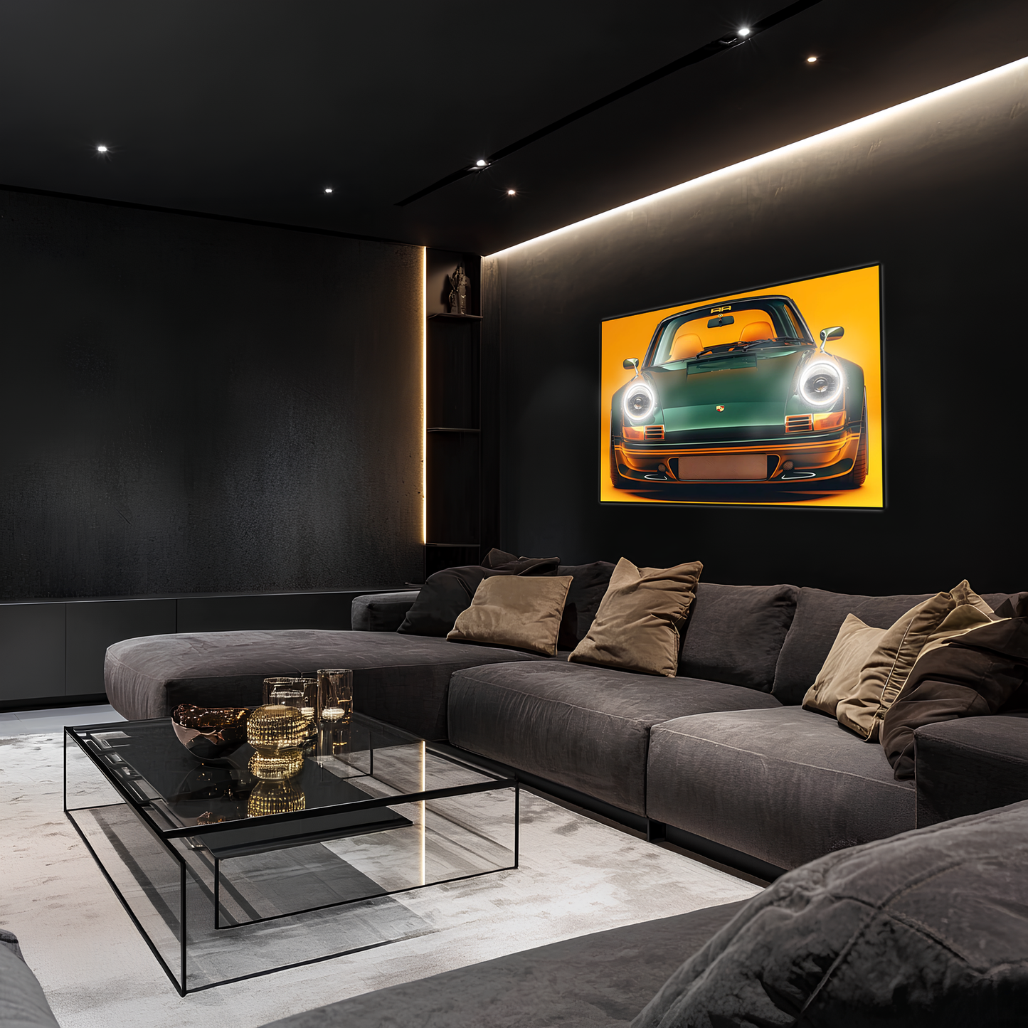 Porsche 911 Retro Model UV Baskı Neon Duvar Dekoru | Pleksi Işıklı Spor Araba Tablo | Modern Ev ve Ofis Dekoru