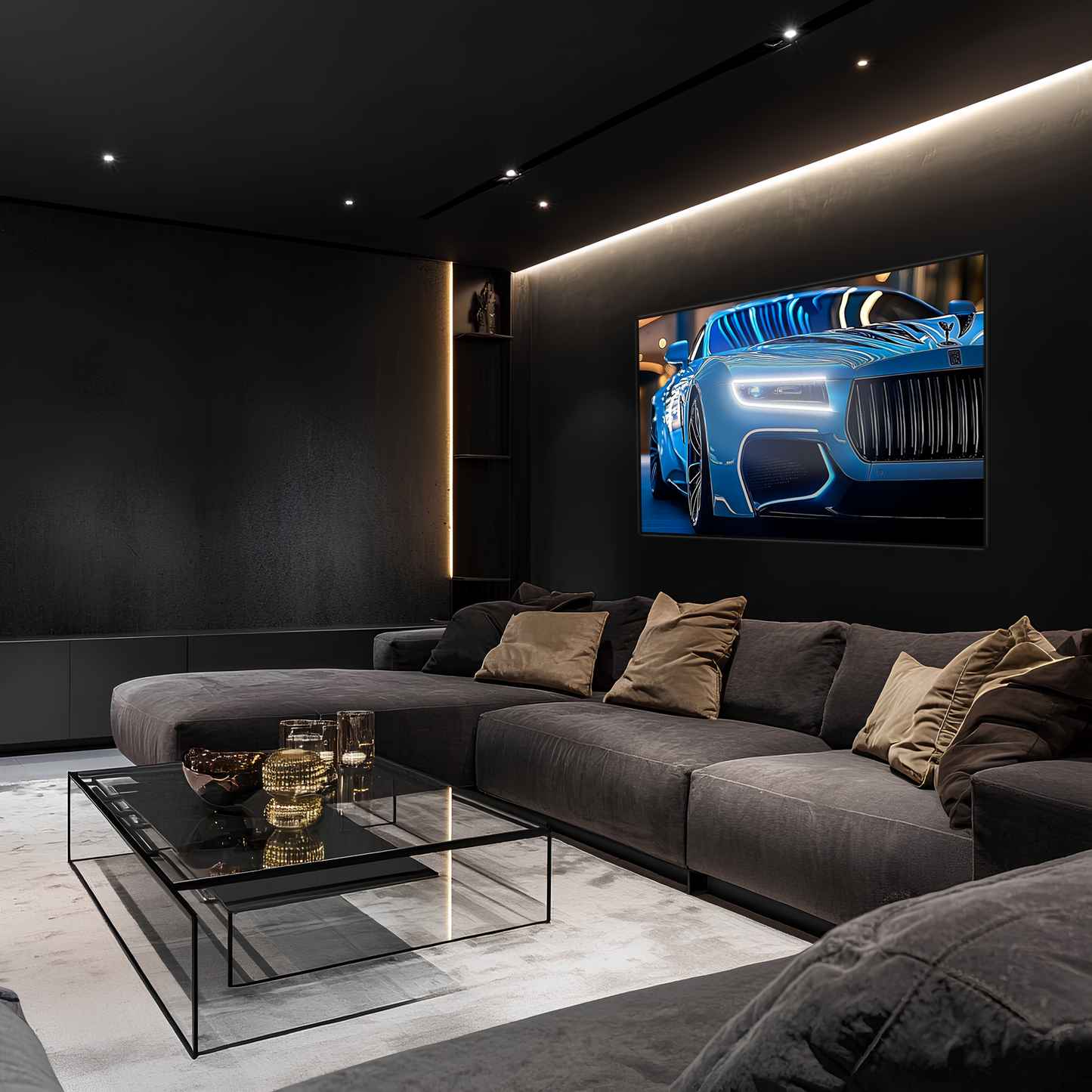 Mavi Spor Araba UV Baskı Neon Duvar Dekoru | Gamer Room Pleksi Işıklı Tablo | Modern Araba Temalı Duvar Sanatı