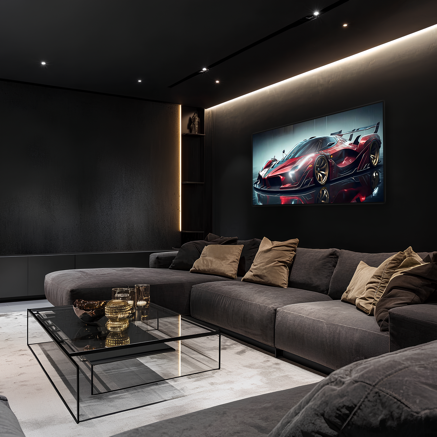 Kırmızı Hypercar Tarzı UV Baskı Neon Duvar Dekoru | Pleksi Işıklı Spor Araba Tablo | Gamer Room Duvar Sanatı