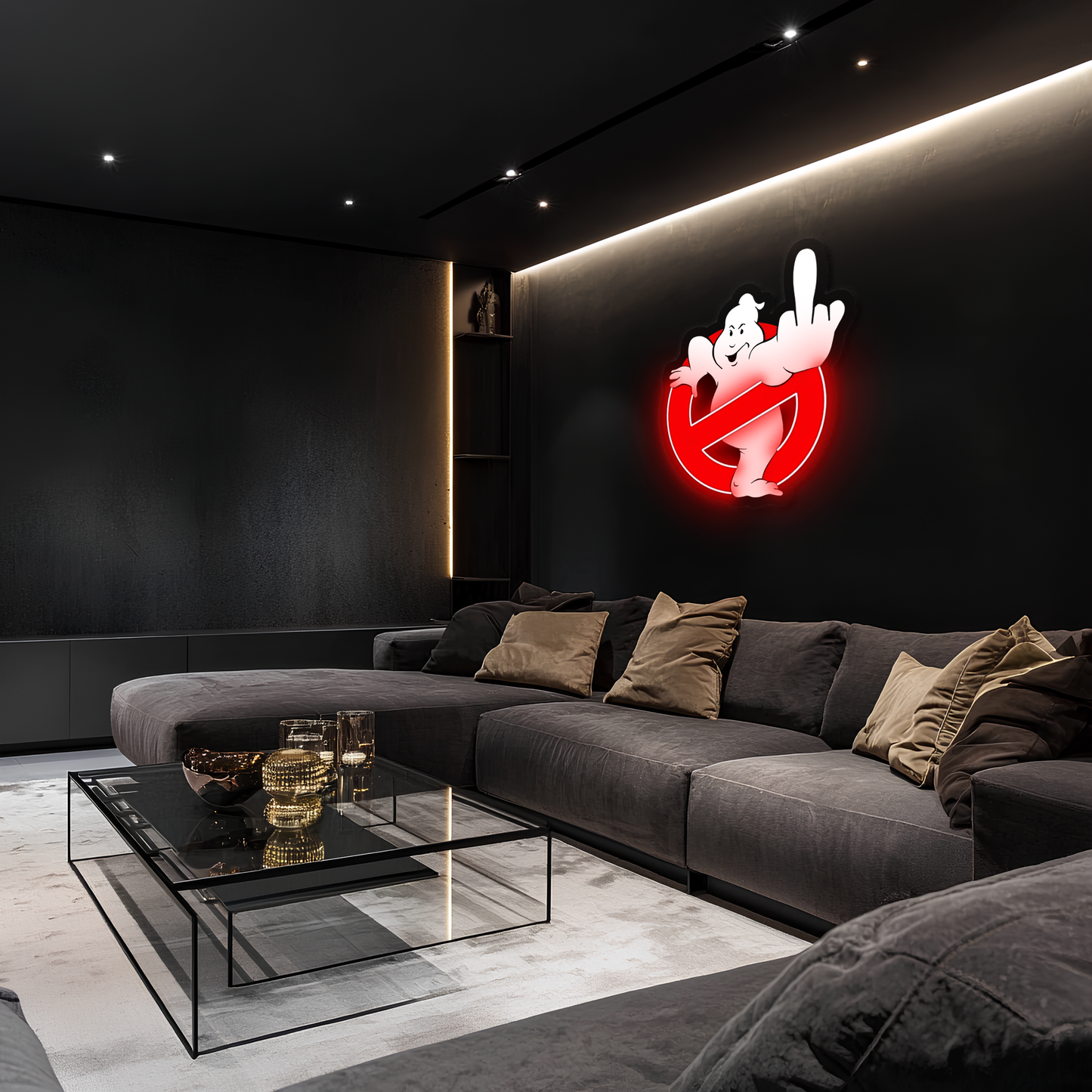 Retro Hayalet Figürlü Neon Duvar Dekoru | Mizahi Tasarım Işıklı Pleksi Tablo | Gamer & Genç Odası Dekoru