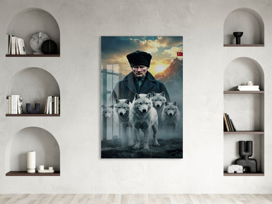 Atatürk ve Kurtlar Cam Baskı Tablo