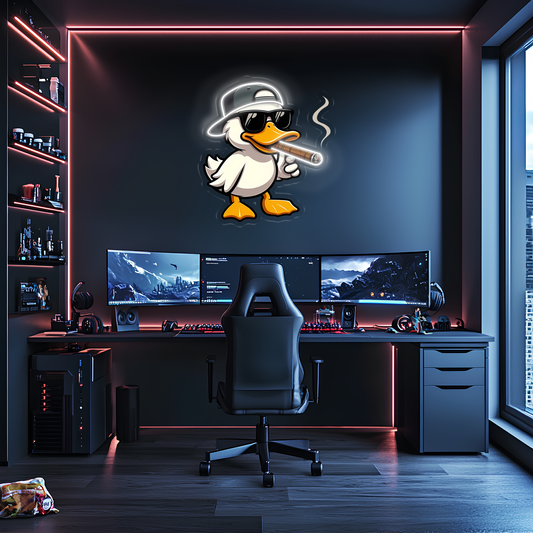 Cool Duck Neon Duvar Dekoru | Eğlenceli Karikatür Işıklı Tablo | UV Baskı Pleksi Neon | Genç ve Gamer Oda Dekoru
