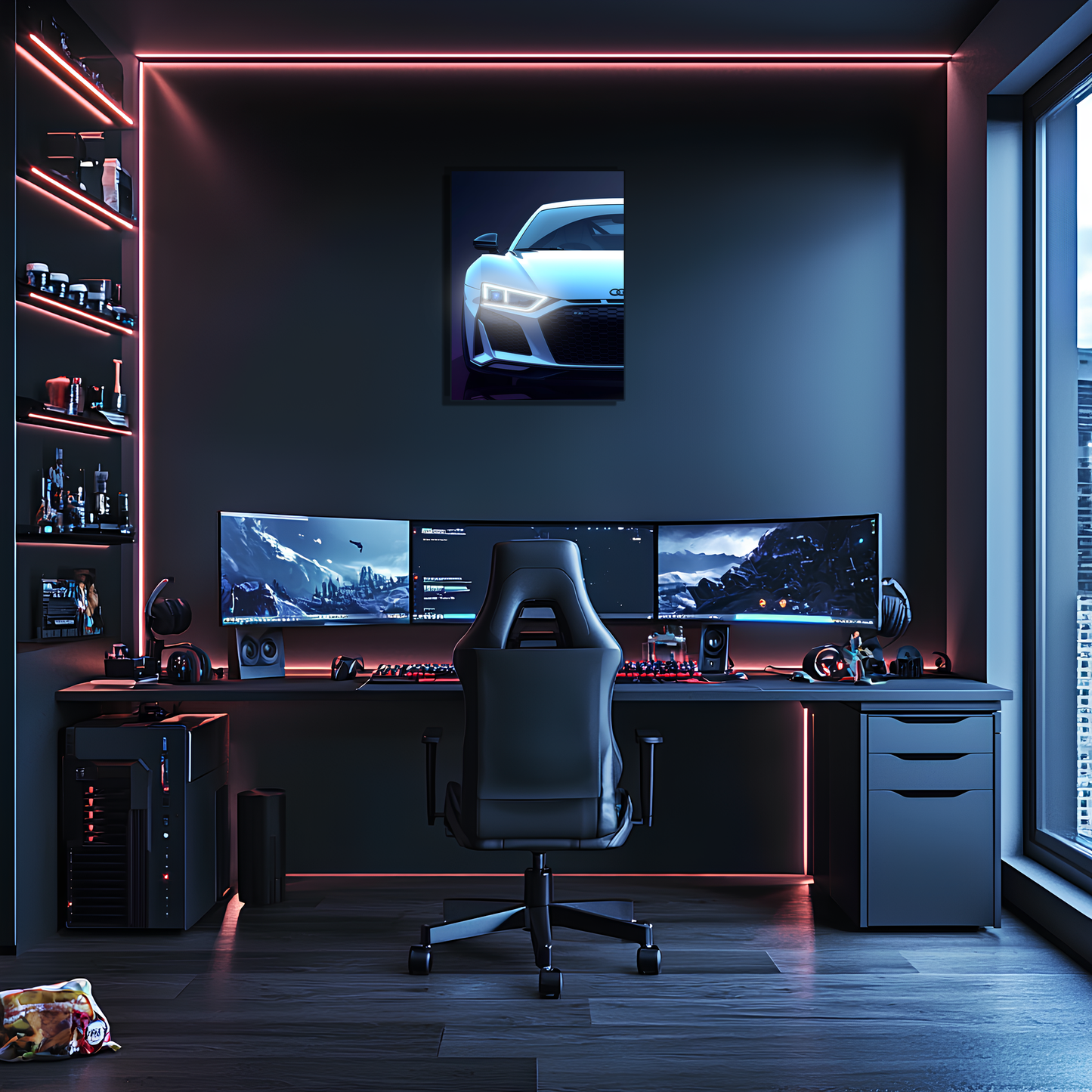 Audi R Tarzı UV Baskı Neon Duvar Dekoru | Pleksi Işıklı Spor Araba Tablo | Gamer Room Dekorasyonu