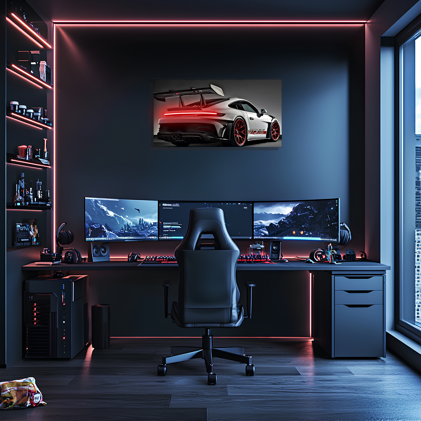 Beyaz GT3 Tarzı Spor Araba UV Baskı Neon Duvar Dekoru | Pleksi Işıklı Tablo | Modern Ev ve Ofis Dekoru