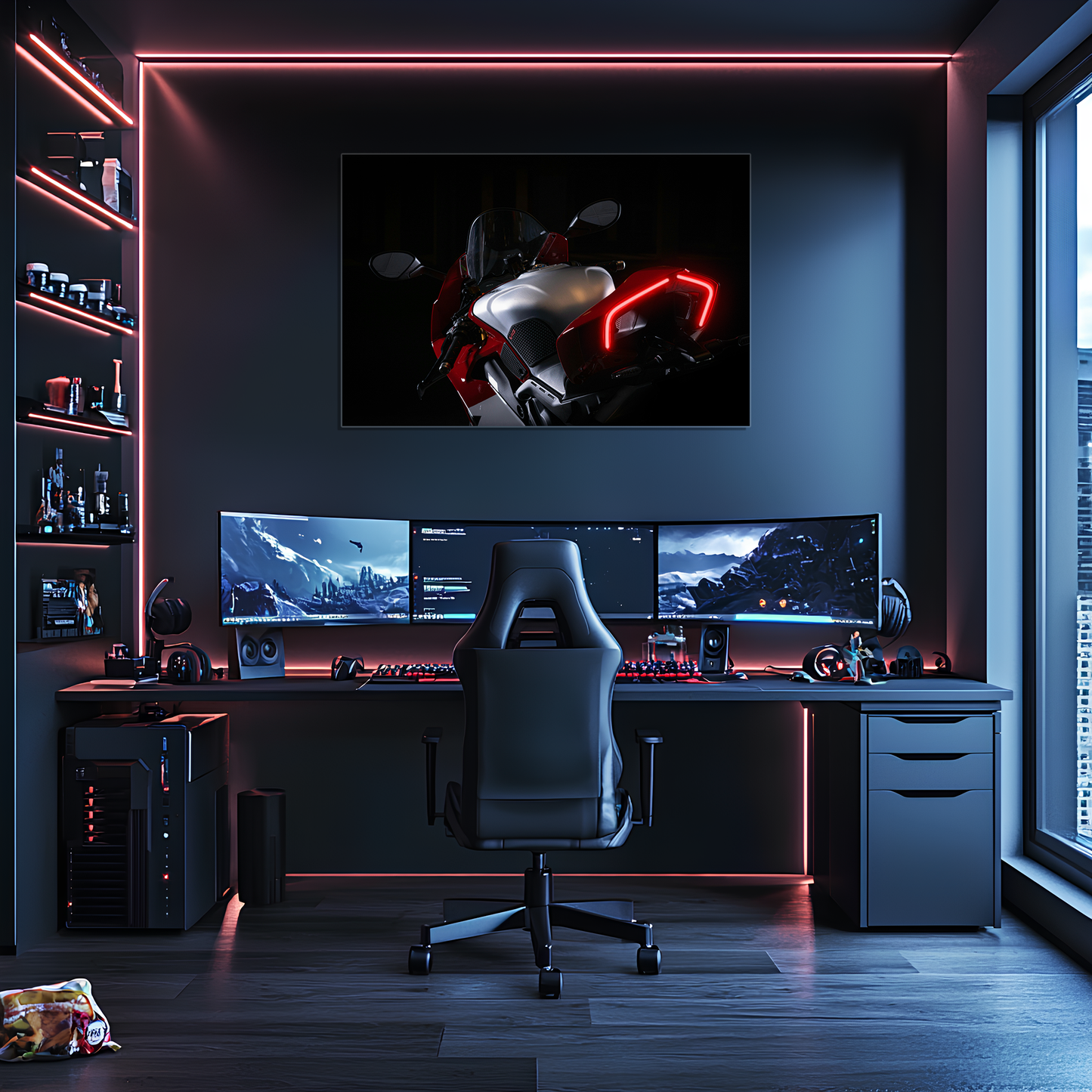 Spor Motosiklet UV Baskı Neon Tablo | LED Stop Işıklı Pleksi Duvar Dekoru | Motor Tutkunları İçin Özel Tasarım