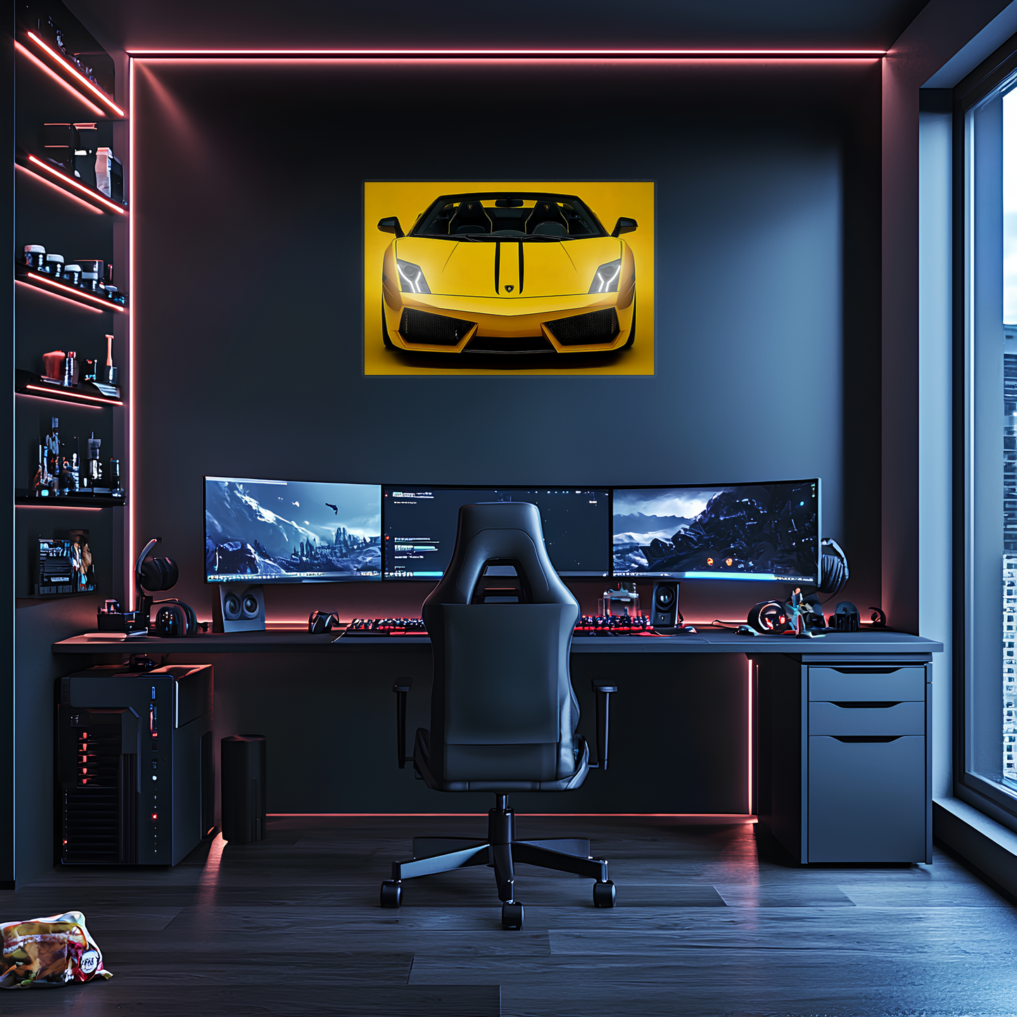 Sarı Lamborghini Tarzı UV Baskı Neon Duvar Dekoru | Pleksi Işıklı Spor Araba Tablo | Gamer Room Duvar Sanatı