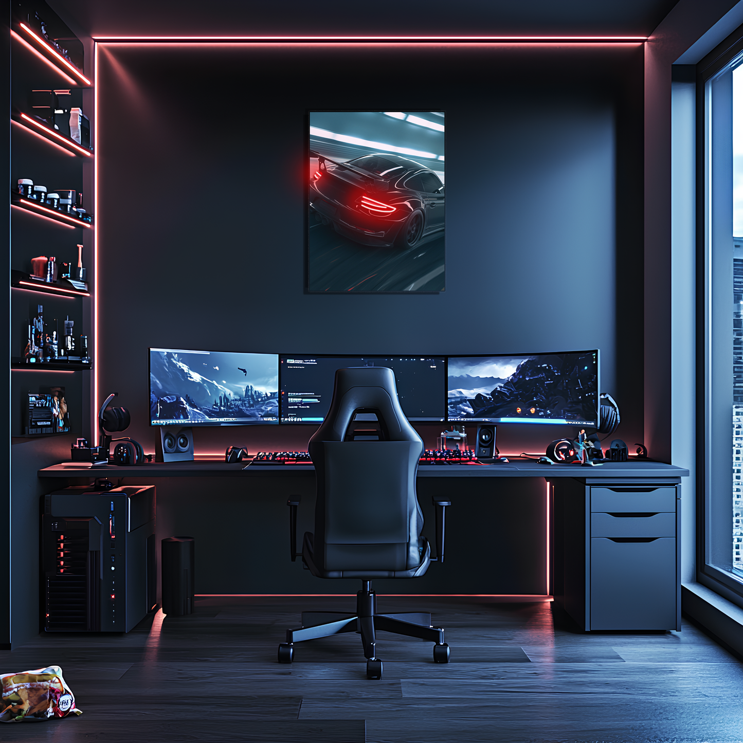 Siyah GT3 Tarzı UV Baskı Neon Duvar Dekoru | Pleksi Işıklı Yarış Araba Tablo | Modern Ev ve Ofis Dekoru