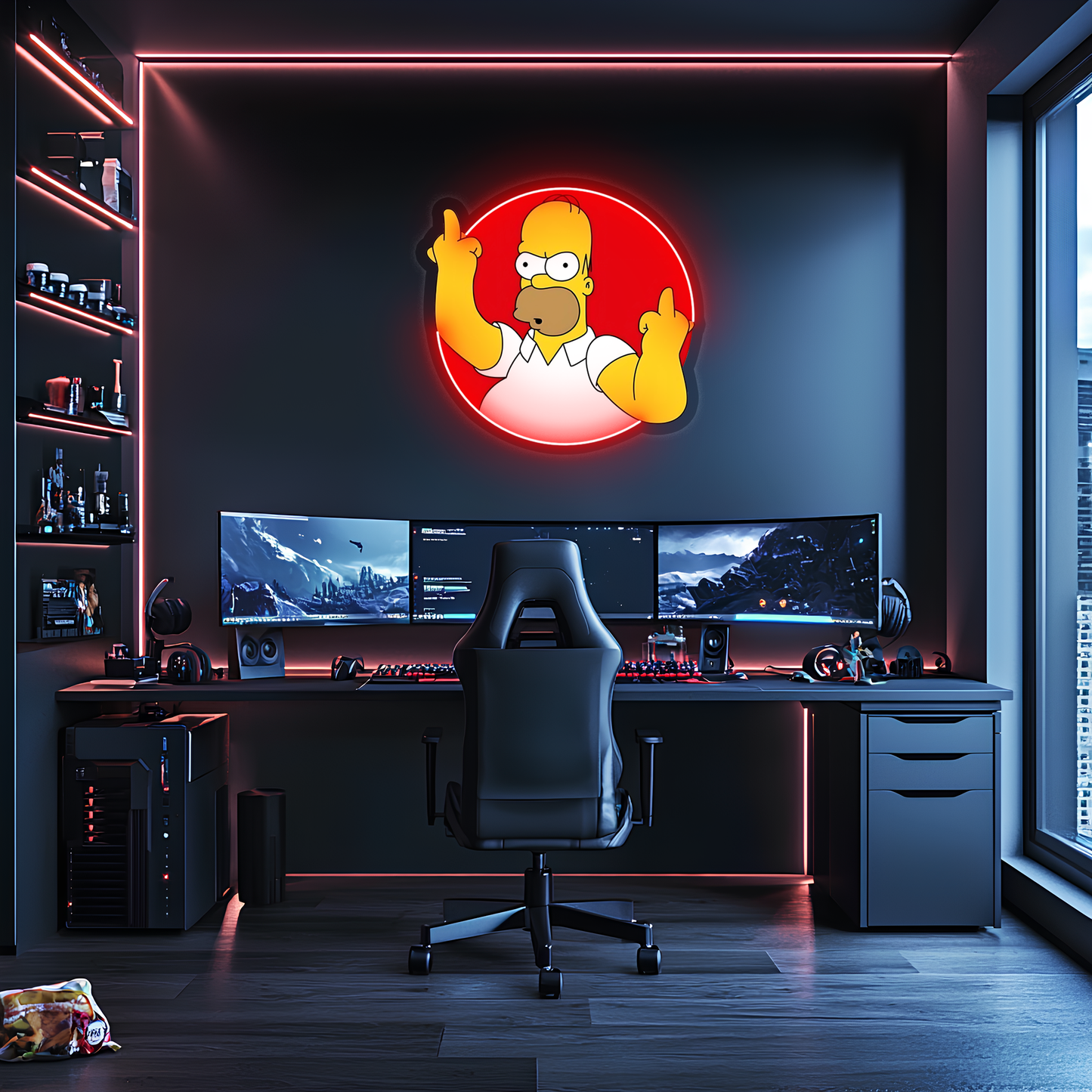 Simpson Neon Duvar Dekoru | Mizahi Işıklı Pleksi Tablo | Eğlenceli Gamer ve Bar Oda Dekoru