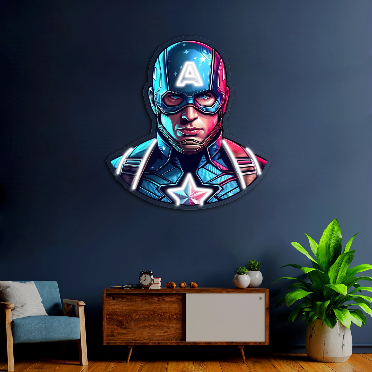 Captain America Neon Tablo | Süper Güç Temalı LED Duvar Dekoru