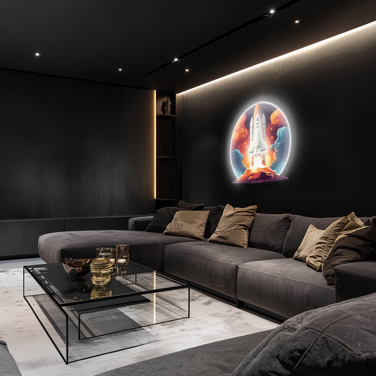 Roket Lansmanı Neon Duvar Dekoru | Uzay Temalı Işıklı Pleksi Tablo