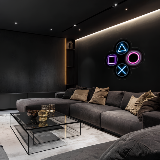 Gamer Neon Duvar Dekoru | RGB Oyun Konsolu Tuş Sembolleri LED Işıklı Pleksi Tablo