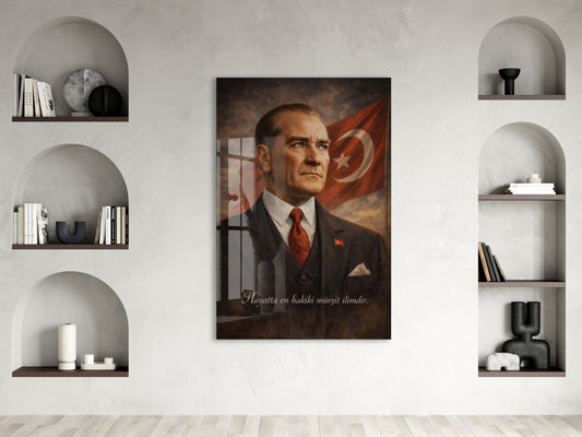 Hayatta En Hakiki Mürşit İlimdir , Mustafa Kemal Atatürk Cam Tablo- PeonyAta001