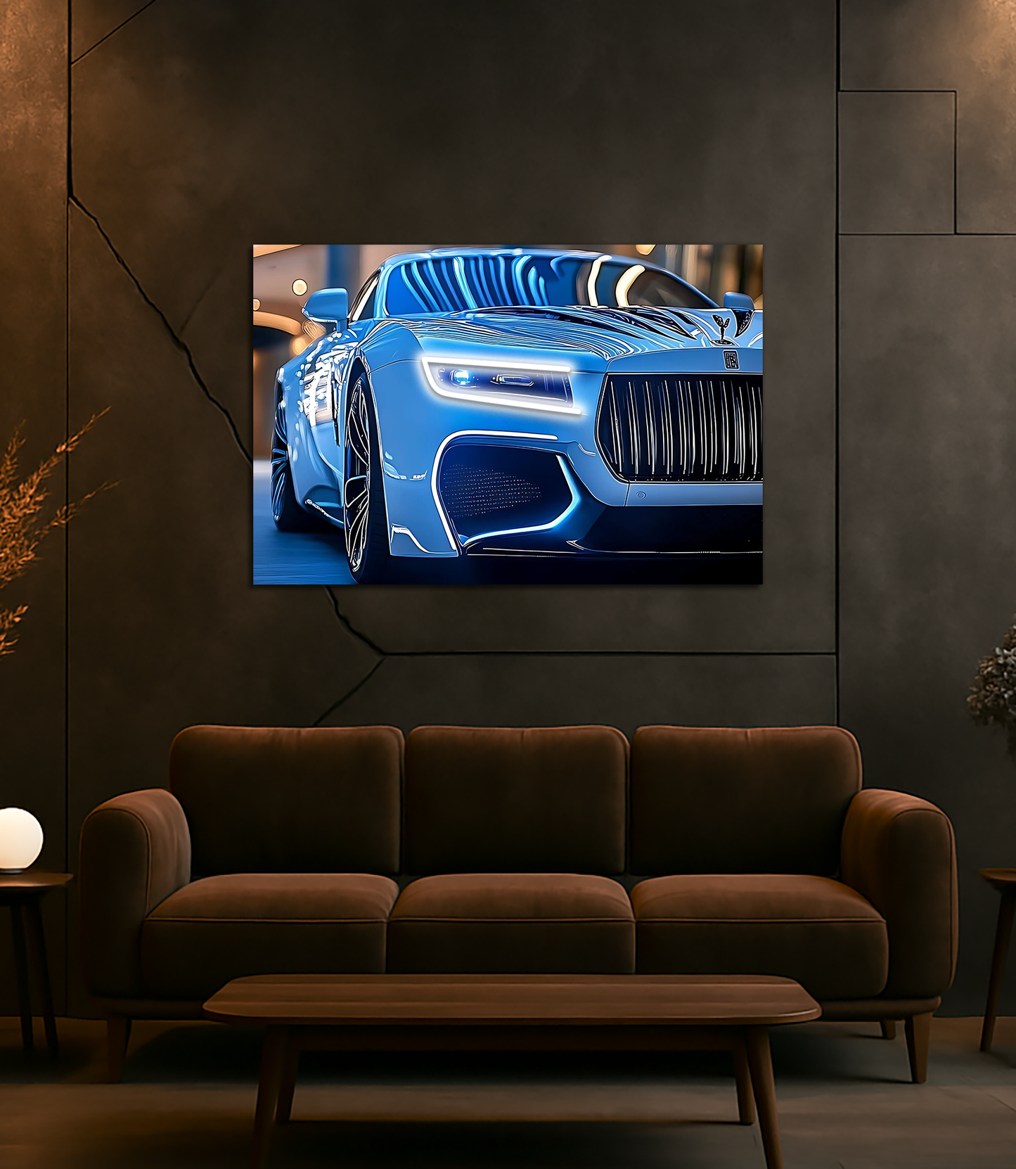 Mavi Spor Araba UV Baskı Neon Duvar Dekoru | Gamer Room Pleksi Işıklı Tablo | Modern Araba Temalı Duvar Sanatı