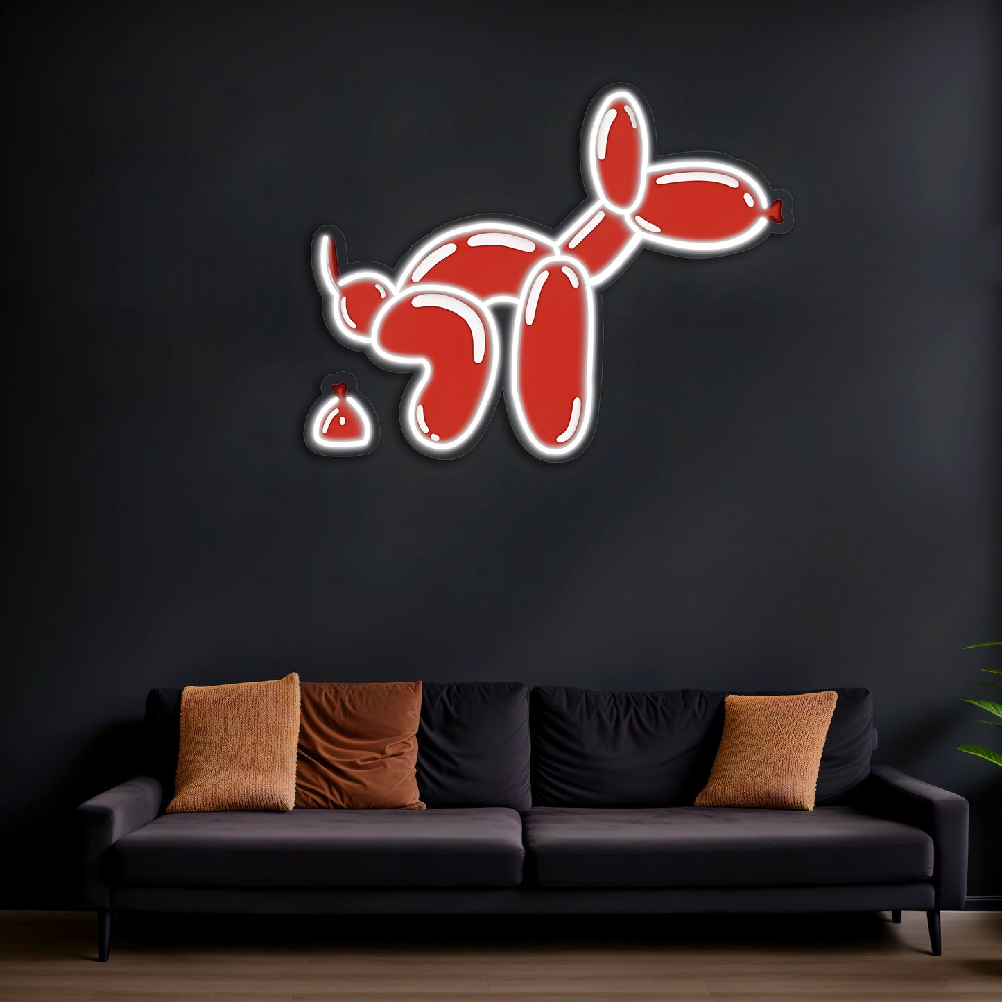 Balon Köpek Neon Duvar Dekoru | Modern Sanat Tarzı Işıklı Pleksi Tablo | Mizahi Ev Dekoru